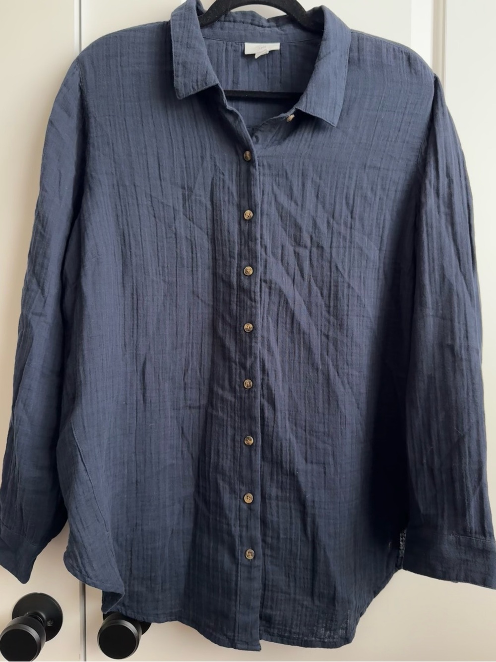 J.Jill Navy Blue 100% Cotton Double Gauze Button Down Shirt XL